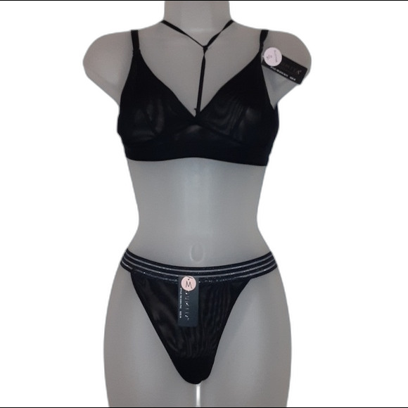 Youmita Medium Black Mesh Bralette and G String NWT - Picture 1 of 9